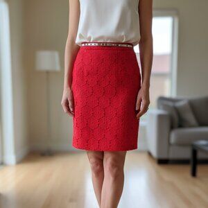 ⭐  NEW NWT Ann Taylor coral lace overlay eyelet pencil skirt size 6P